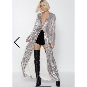 Nasty Gal sequin Kimono Duster Jacket Robe Perfect Holiday Sparkle